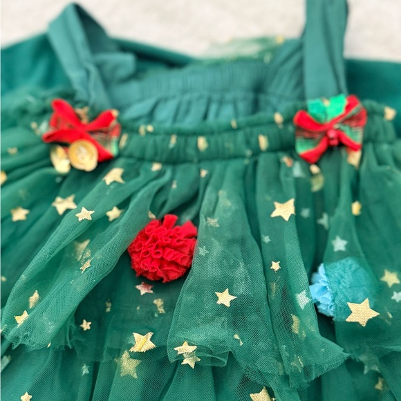 Toddler Girl Gree Tulle Layered Christmas Tree Dress - Size 3T - Picture 2 of 3